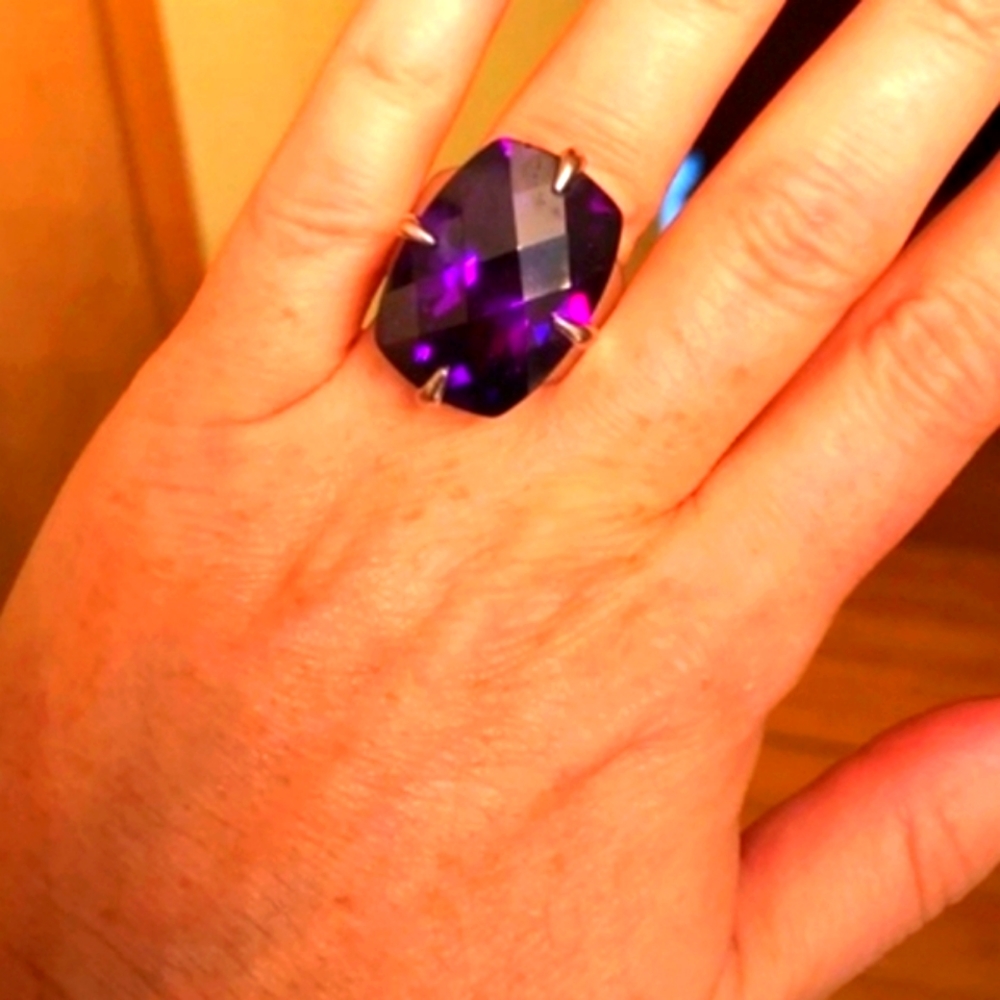 Antique Elle design Big Amethyst 925 sterling silver ring